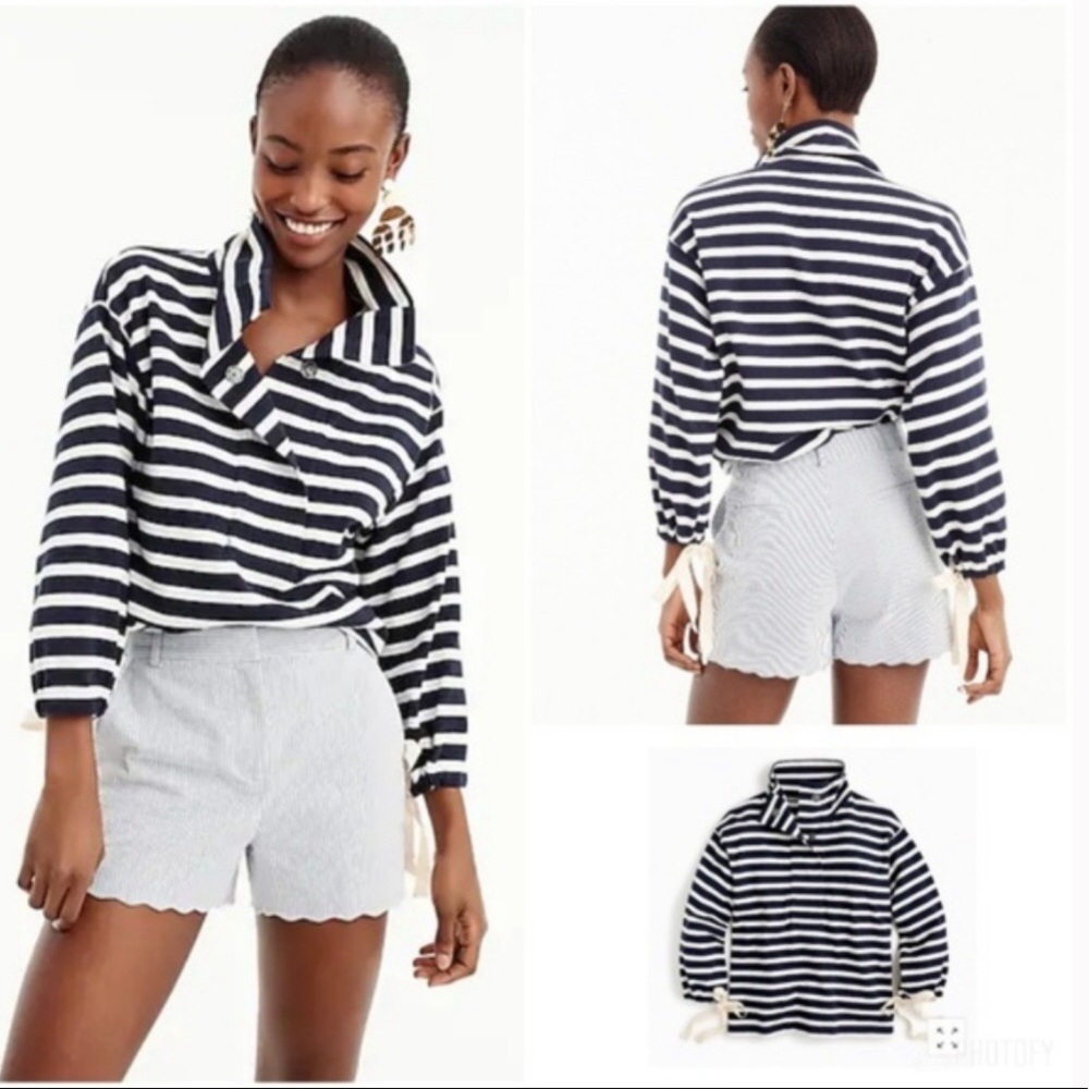 J Crew Striped Snap Neck Boat Pullover Sweater